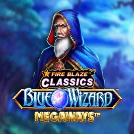 Fire Blaze Blue Wizard Megaways online game logo by Rarestone Gaming on retrozino.eu